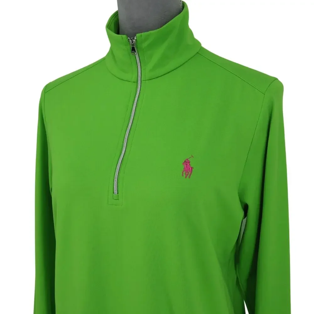 Polo Golf Ralph Lauren Top Womens Large Green Quarter Zip Mock Neck Small Pony - Picture 8 of 13